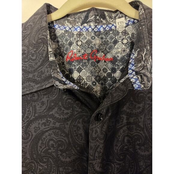 Robert Graham Men Shirt Size 2XL Black Paisley Graphics Short Sleeve Button Up - Picture 2 of 9